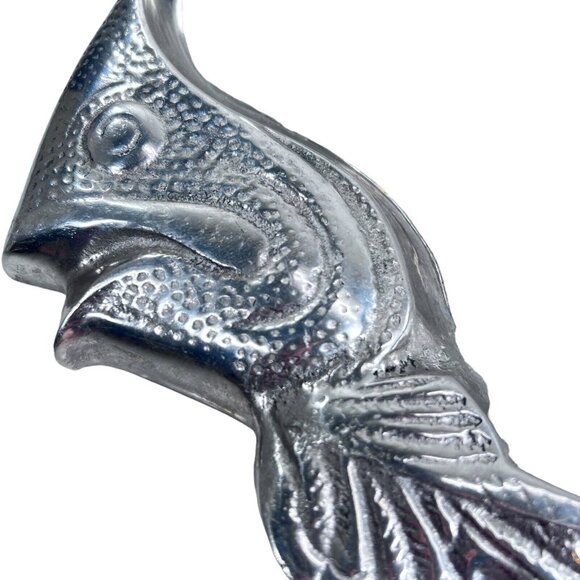 Vtg Fish Aluminum Pewter Serving Bowl Tray Platter Metal Fins Scales MCM - Picture 5 of 9